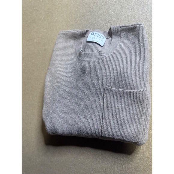 FIGS Womens Tan Ribbed Crew Neck Long Sleeve Pocket Sweater Top Size S - Picture 3 of 10